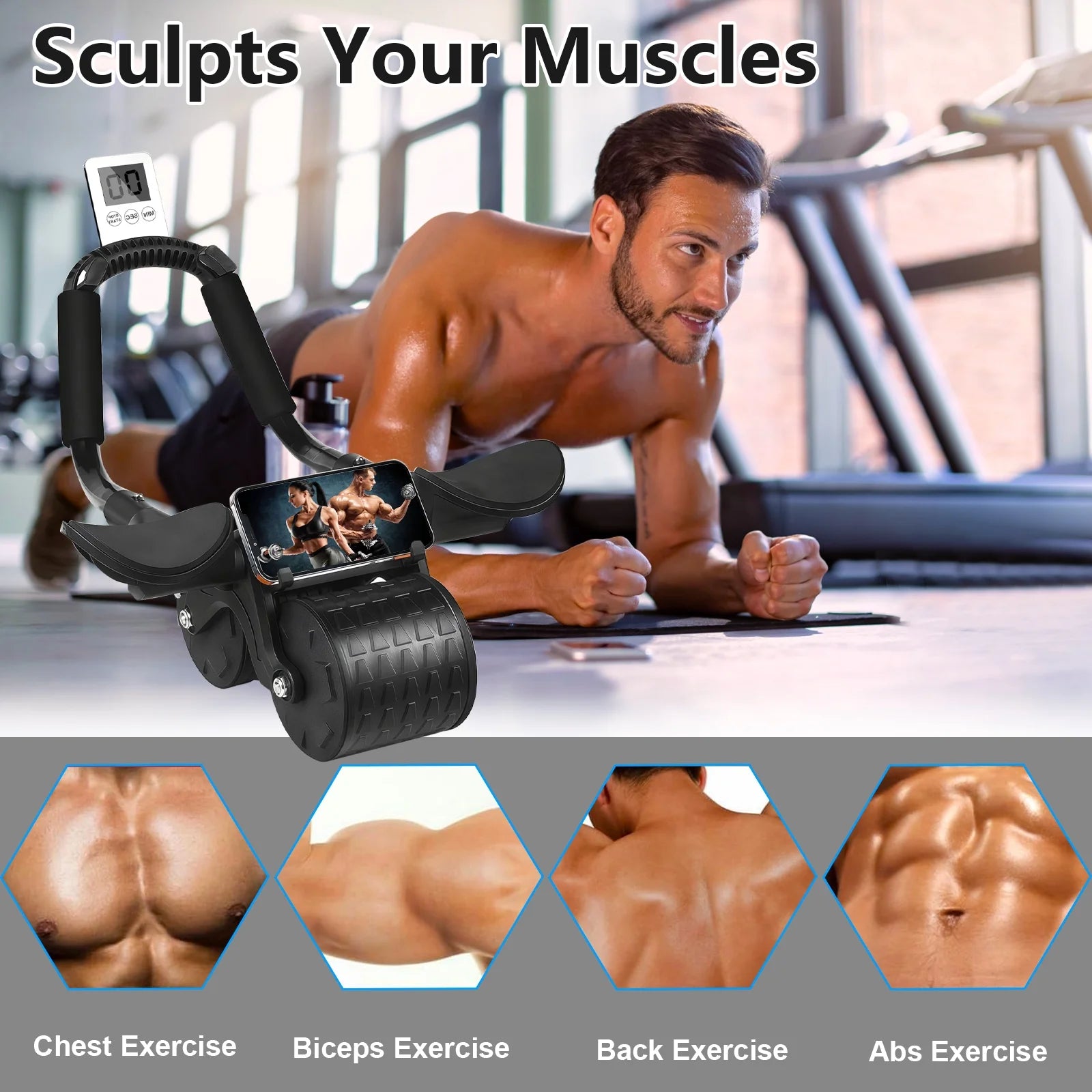 Revolutionary 2025 Ab Roller with Timer - Ultimate Core Strengthening Equipment with Automatic Rebound Technology